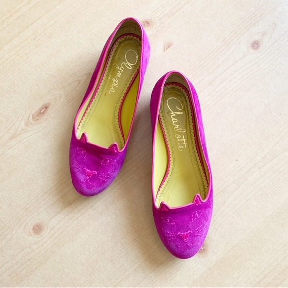 Charlotte Olympia Shoes - Charlotte Olympia Kitty Suede Embroidered Flats